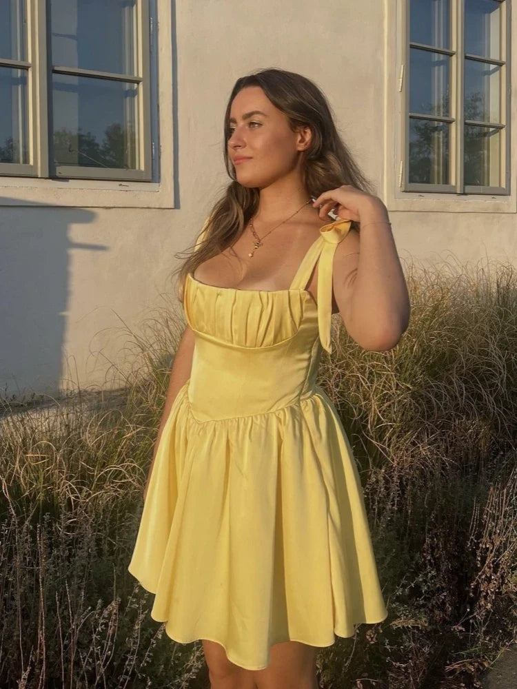 Summer Bow Bandage Mini Dress Women Strapless Bodycon Party