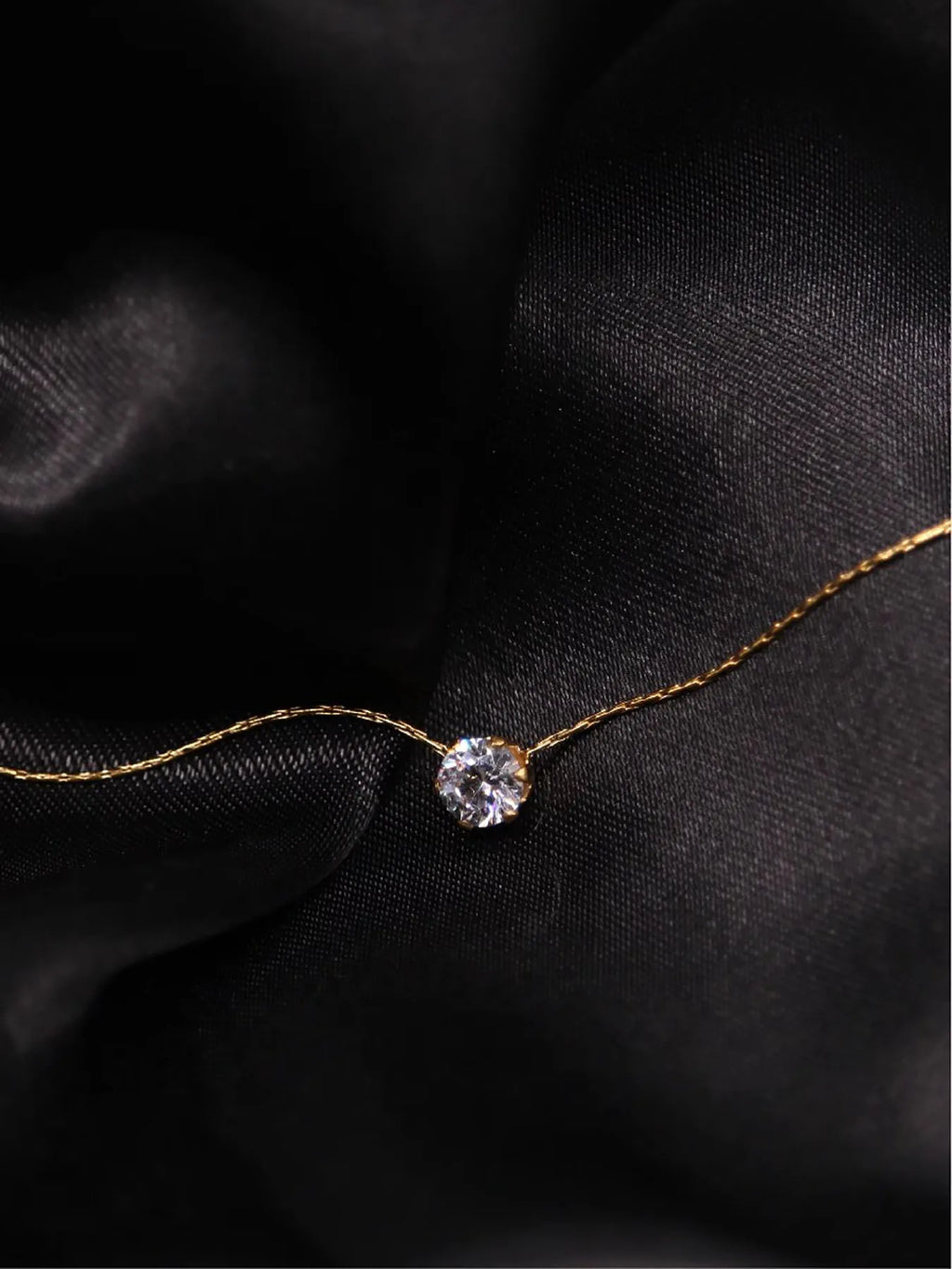 Dainty Minimalist Zircon Charm Necklace with Anti Tarnish Stainless Steel Chain and Round Clear CZ Stone