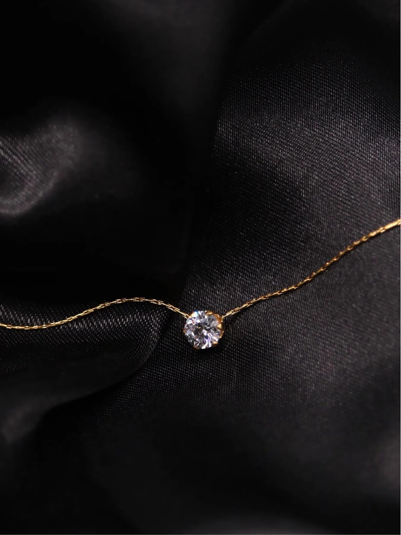 Dainty Minimalist Zircon Charm Necklace with Anti Tarnish Stainless Steel Chain and Round Clear CZ Stone