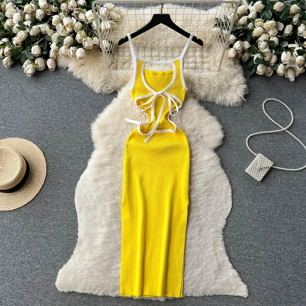 Halter Backless Knit Sundress Women Elastic Waist Bodycon