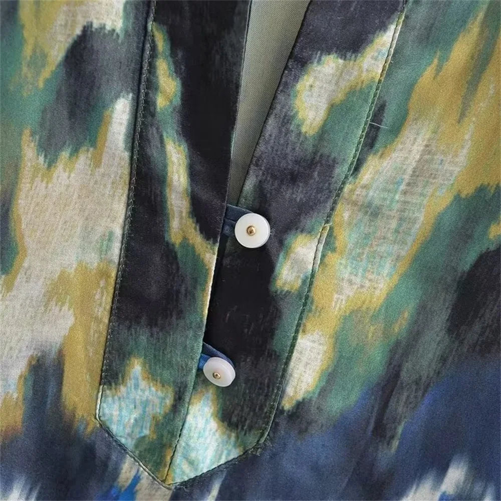 Women's Printed Shirt and Scarf Printed Pants Set for Spring and Summer Fashion