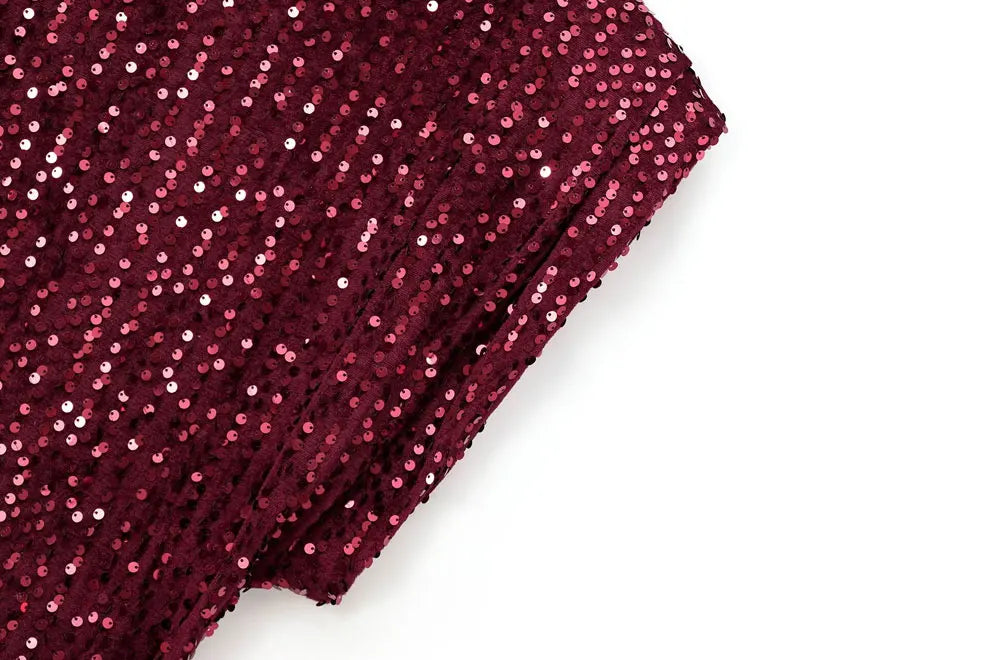Sequined Mini Dress With Shoulder Pads O Neck Sleeveless