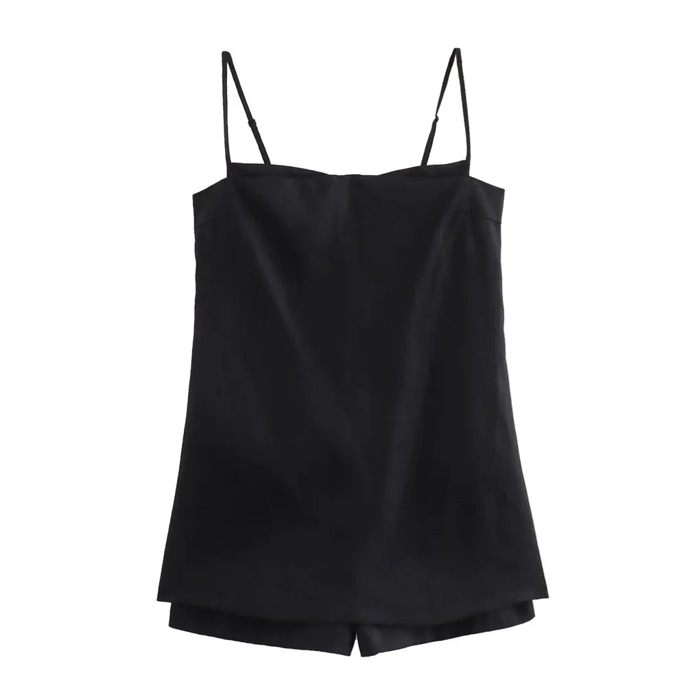 Sexy Backless Straight Neck Solid Color Suspender Short Jumpsuit for Women Casual Summer Fashion