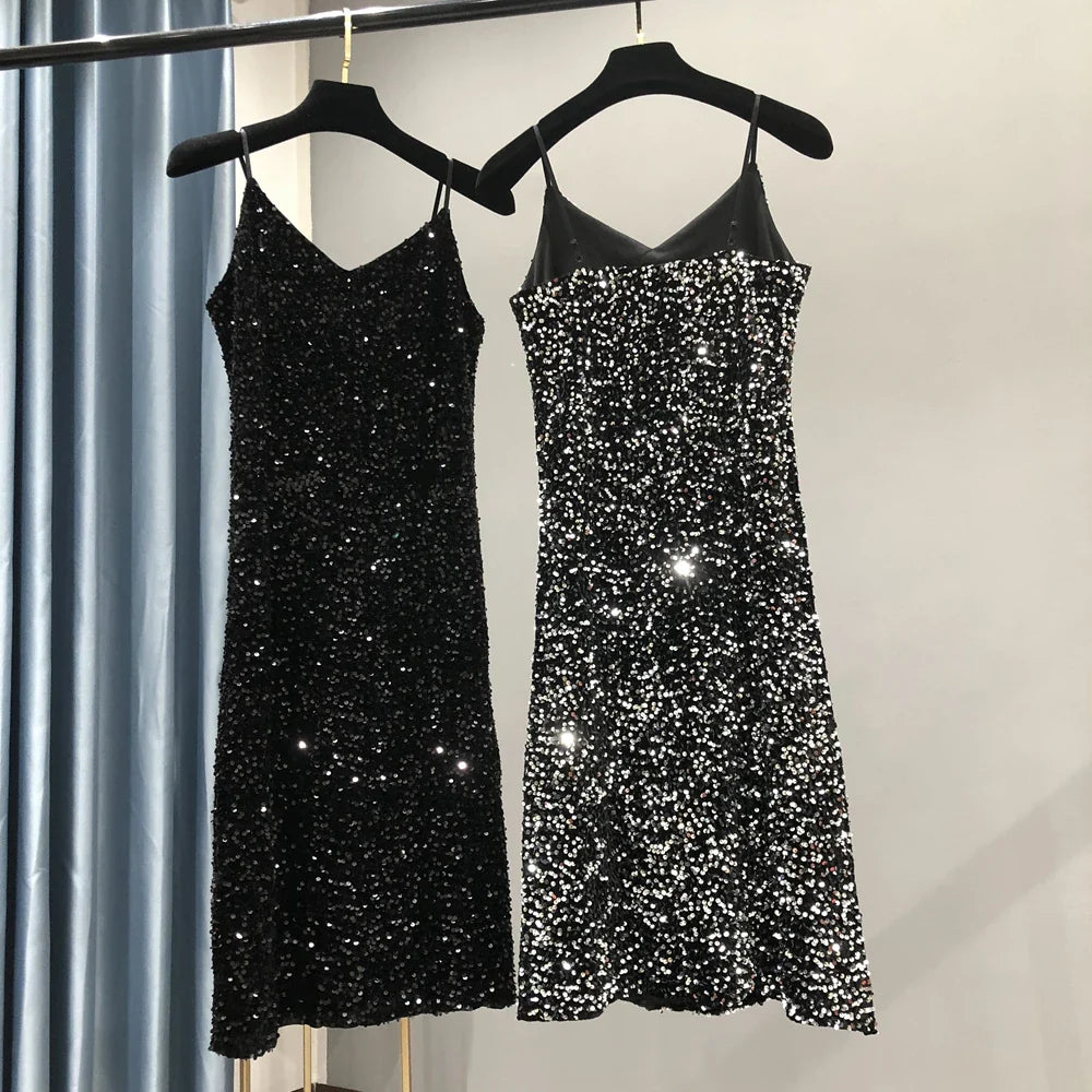 Metallic Long Party Dress For Women Shiny Elegant Style