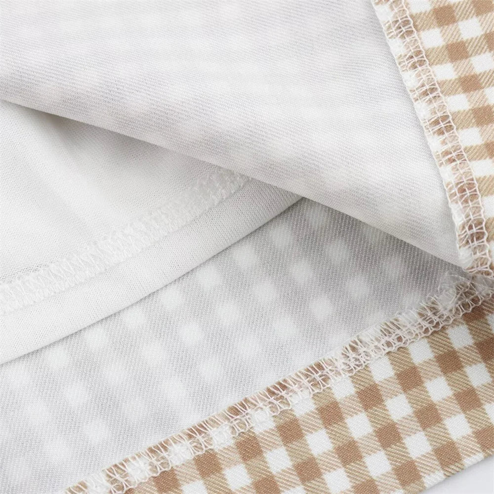 Chic Bow Checkered Dress With Hanging Neck Strap For Women