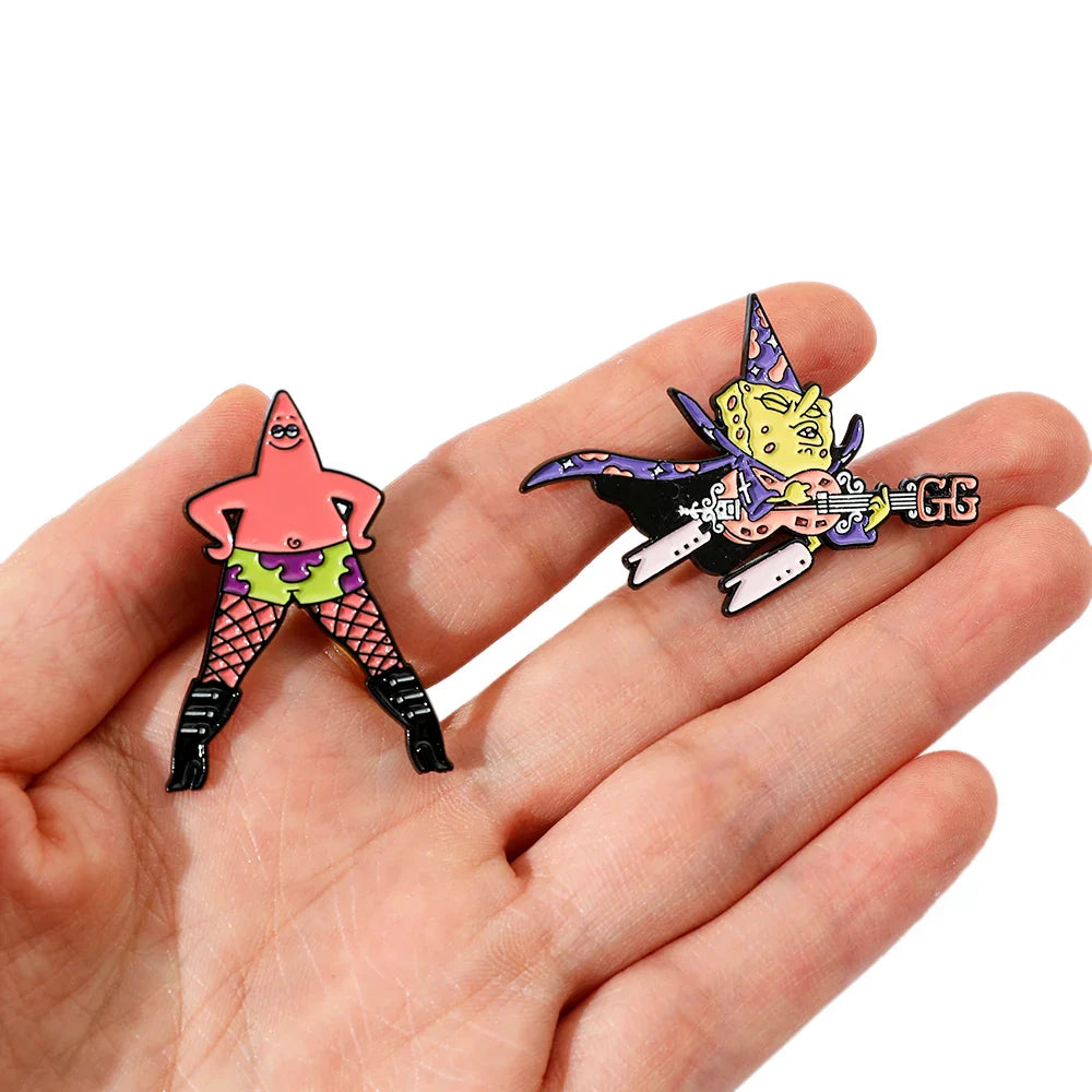 2 Pcs Cartoon Patrick Star Enamel Pin Brooch Set - Funny Anime Metal Badge for Backpack and Clothing Accessories