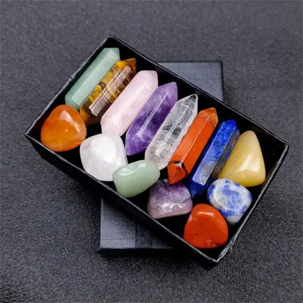 14 Pieces Pointed Quartz Crystal Healing Stones Set with Hexagon Rose Quartz Gems for Chakra Meditation and Bedroom Decor
