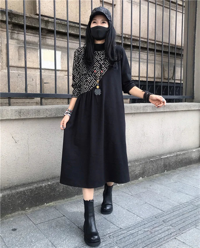 Loose Printed Turtleneck Dress For Women Elegant Casual