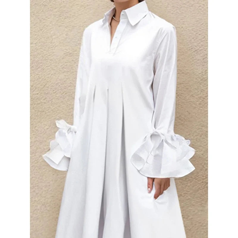 Church Maxi Dress With Pleated Lapel And Flared Sleeves
