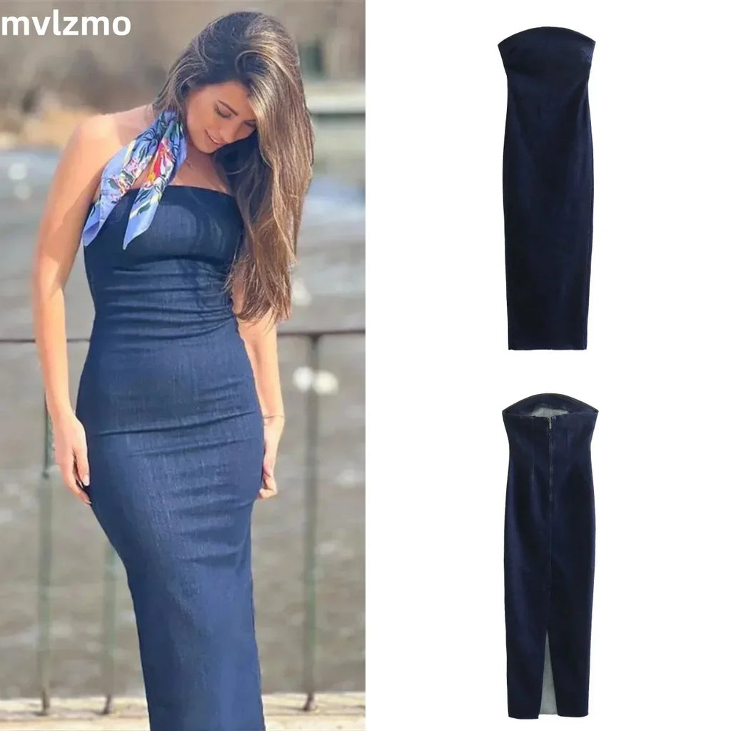 Cowgirl Style Collar Bodycon Dress With Long Skirt