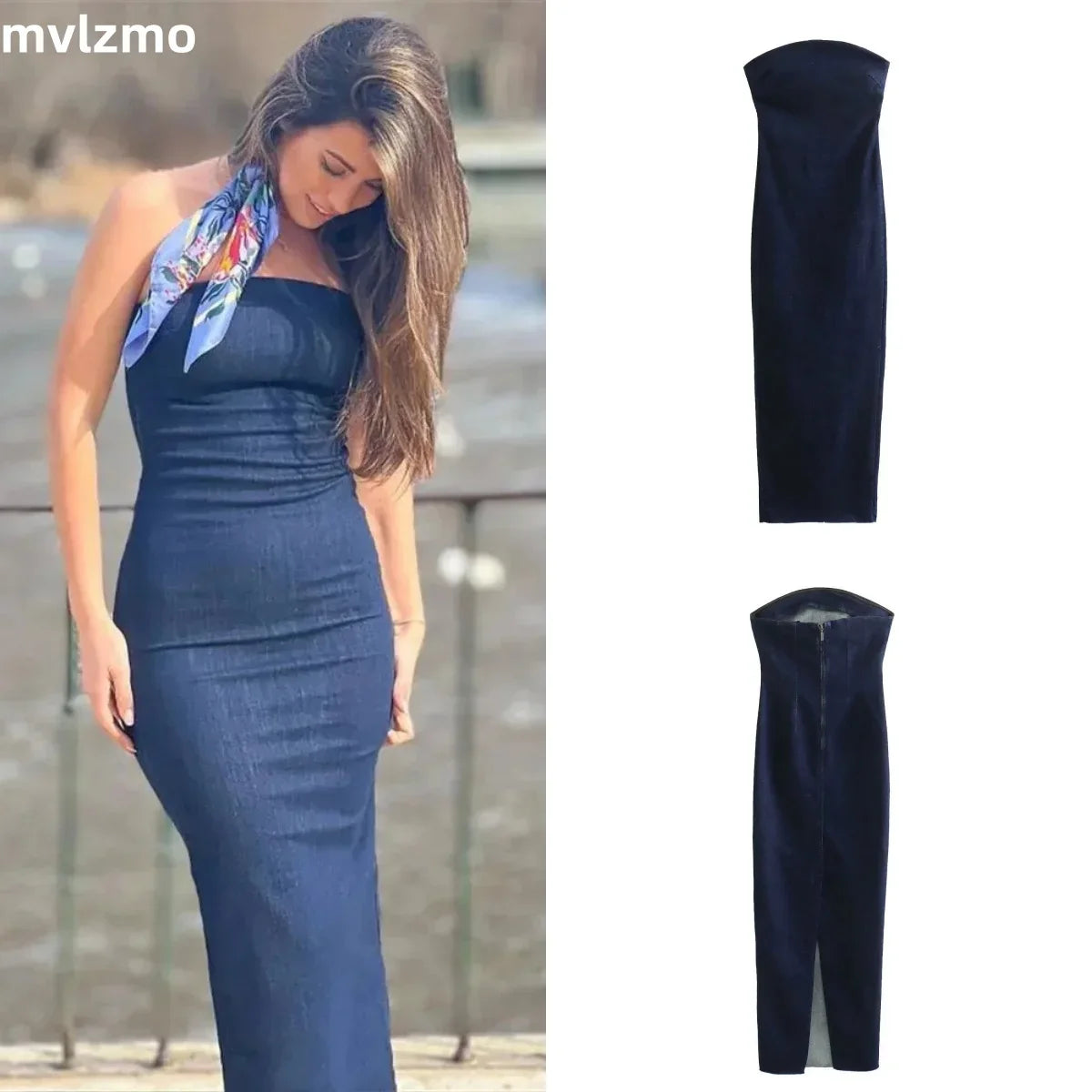 Cowgirl Style Collar Bodycon Dress With Long Skirt