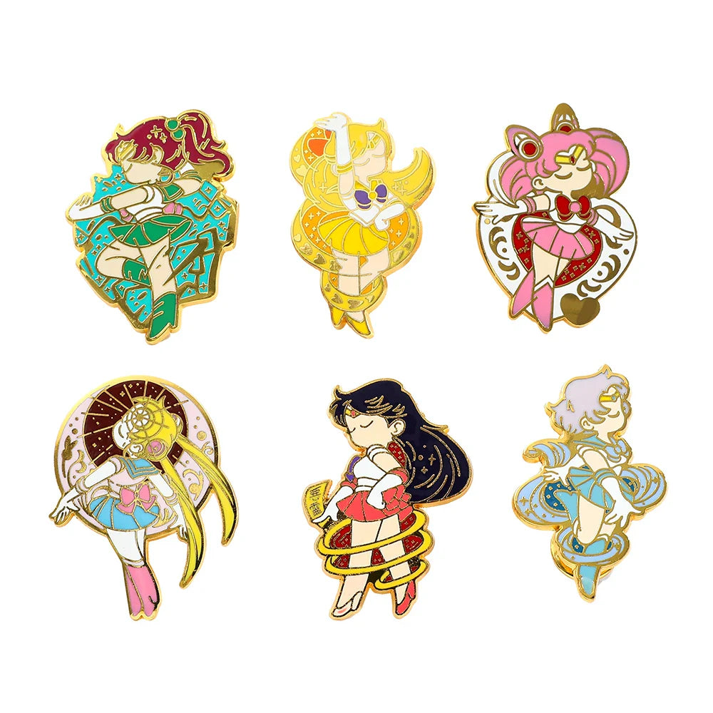 6 Pcs Anime Brooch Set Cute Cartoon Enamel Pins Tsukino Usagi Jewelry Gift for Friends