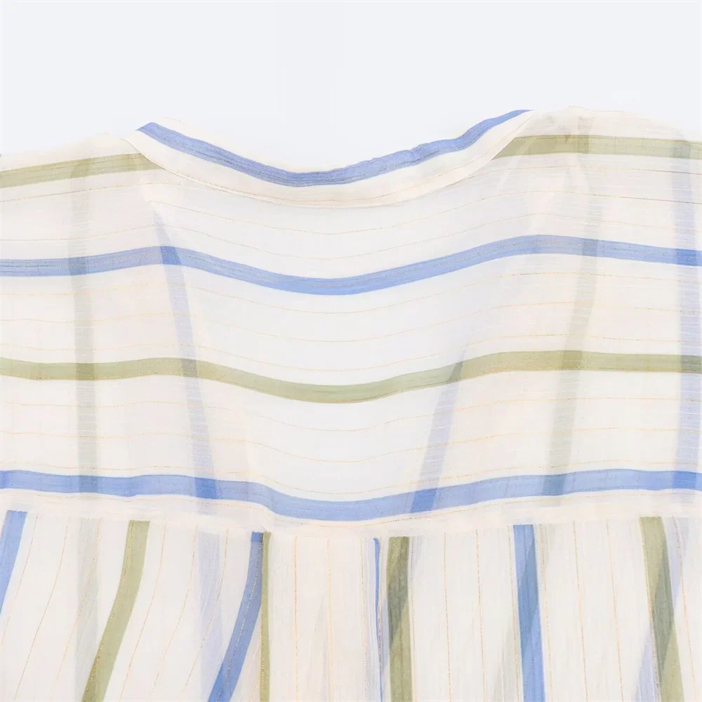 Women's Fashionable Casual Striped Lapel Shirt Long Sleeve Versatile Metal Tone Accent Autumn Blouse