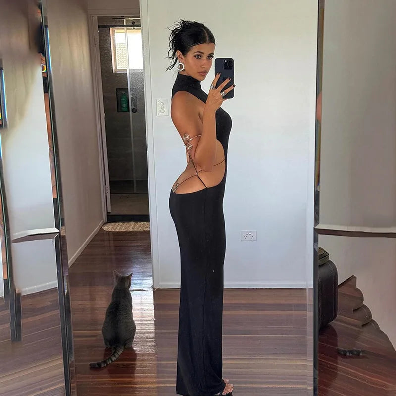 Backless Butterfly Bodycon Maxi Dress for Party Evening