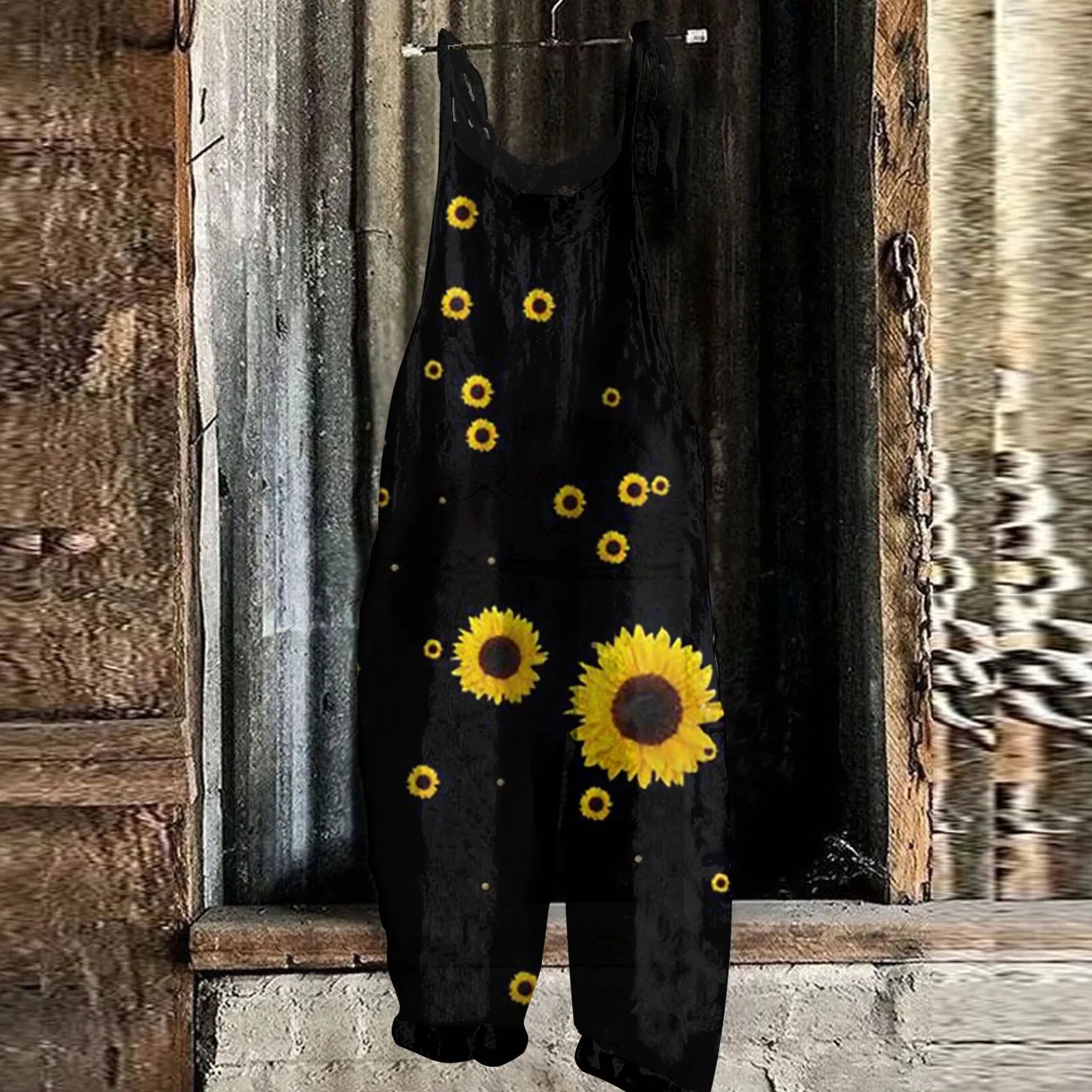 Sunflower Print Overalls for Women Casual Jumpsuit