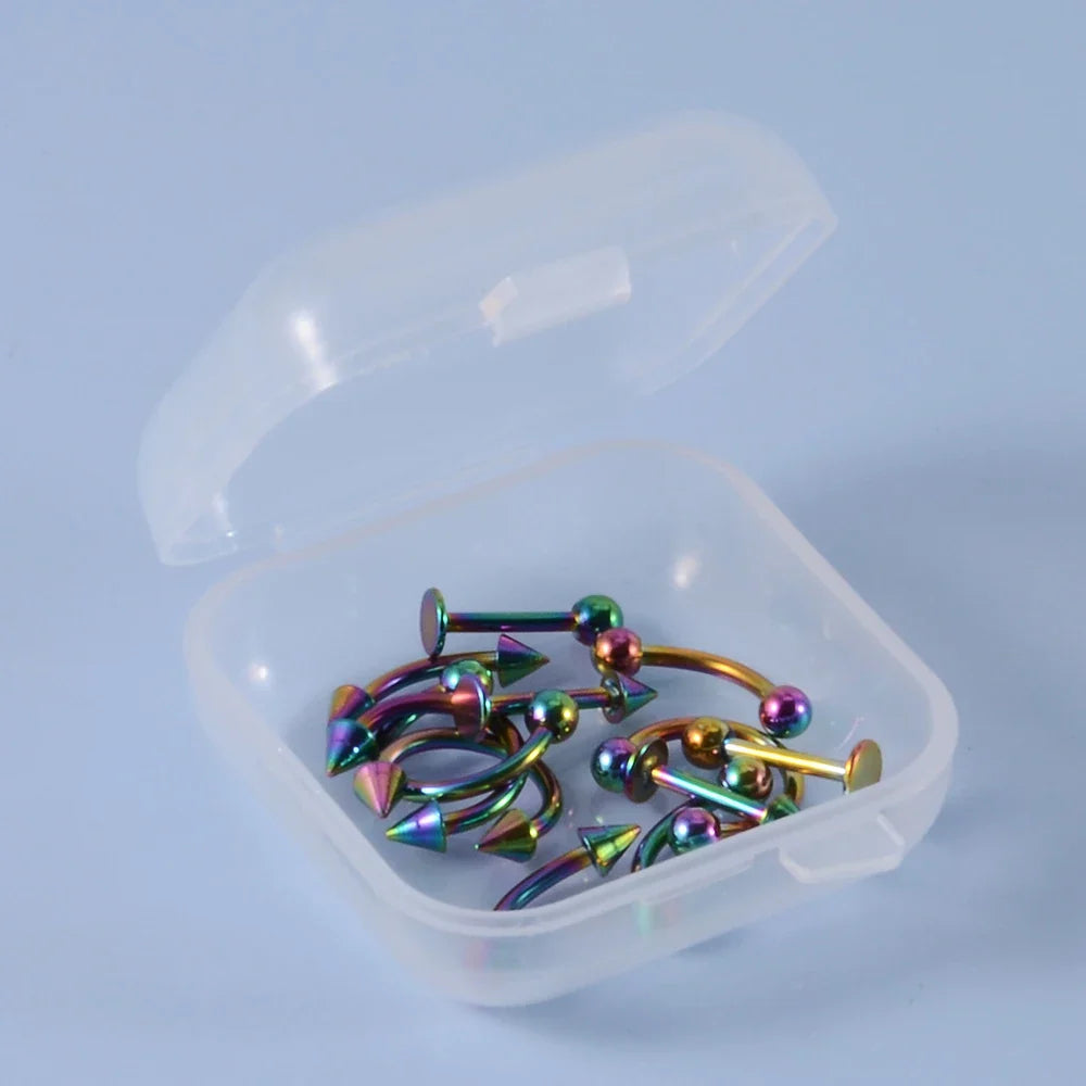 12 Piece Surgical Steel Piercing Jewelry Set with Gold Plated Black Rainbow Ear Nose and Eyebrow Labret 8mm