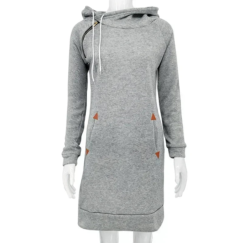 Casual Midi Dress With Hooded Zipper Neckline Everyday Style