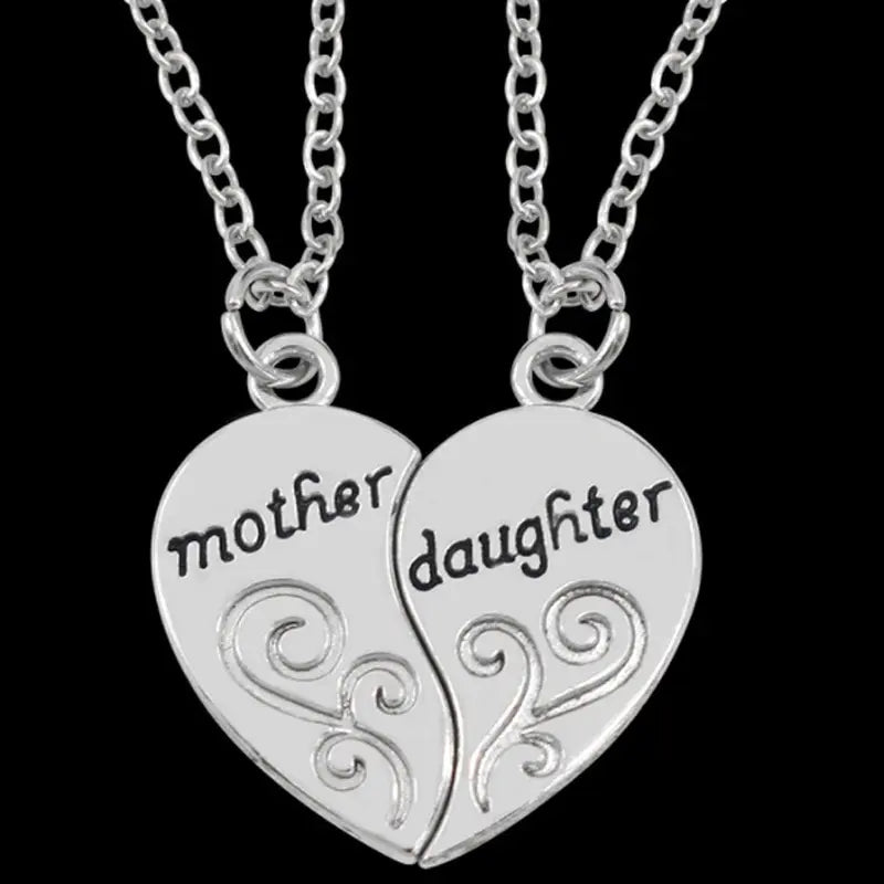 2pcs Antique Silver Plated Parent Child Necklace Set for Mother Daughter Love Jewelry