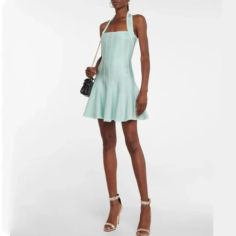 Backless Halter Dress A Line Knit For Summer Party Fashion