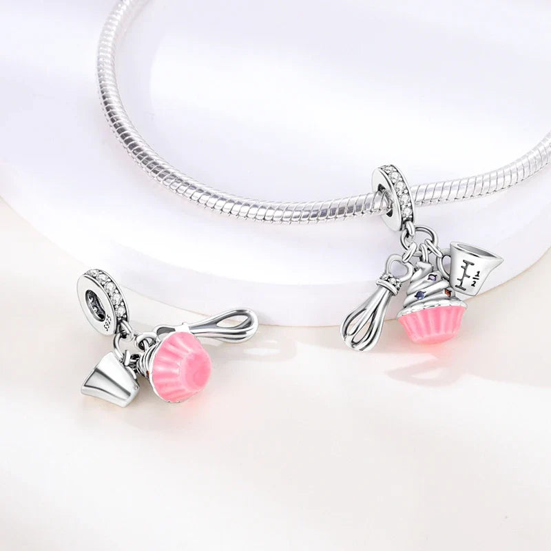 925 Sterling Silver Pink Pendant Charm for DIY Jewelry Bracelet and Necklace