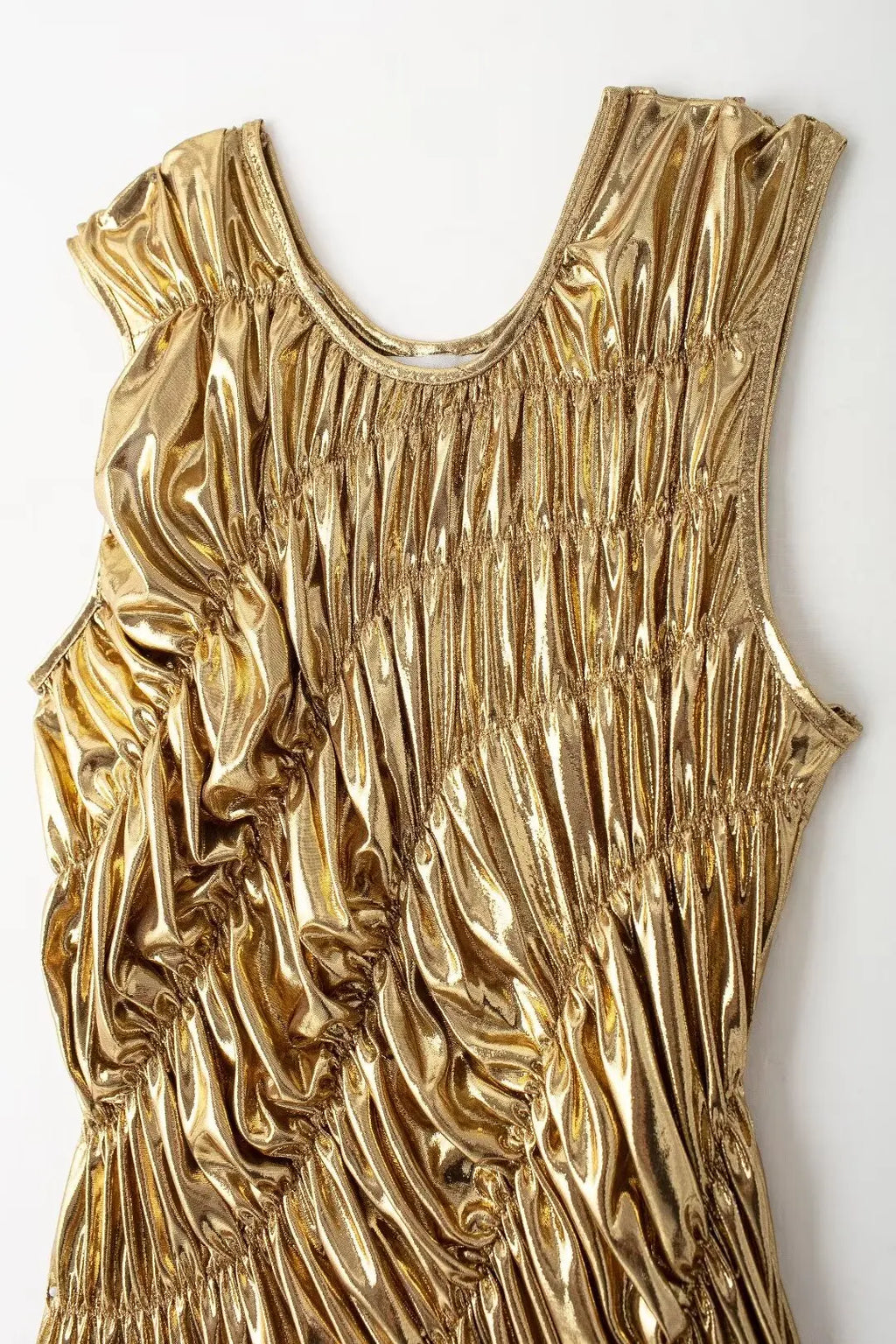 Gold Pleated Sleeveless Dress Slim Fit For Women Elegant
