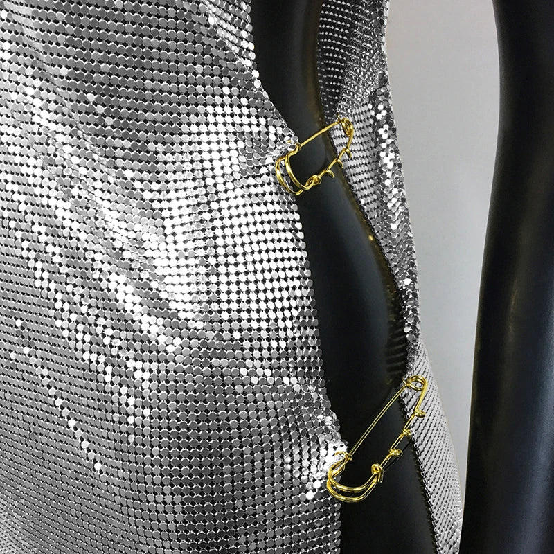 Y2K Metallic Sequins Mini Dress For Women Backless Clubwear