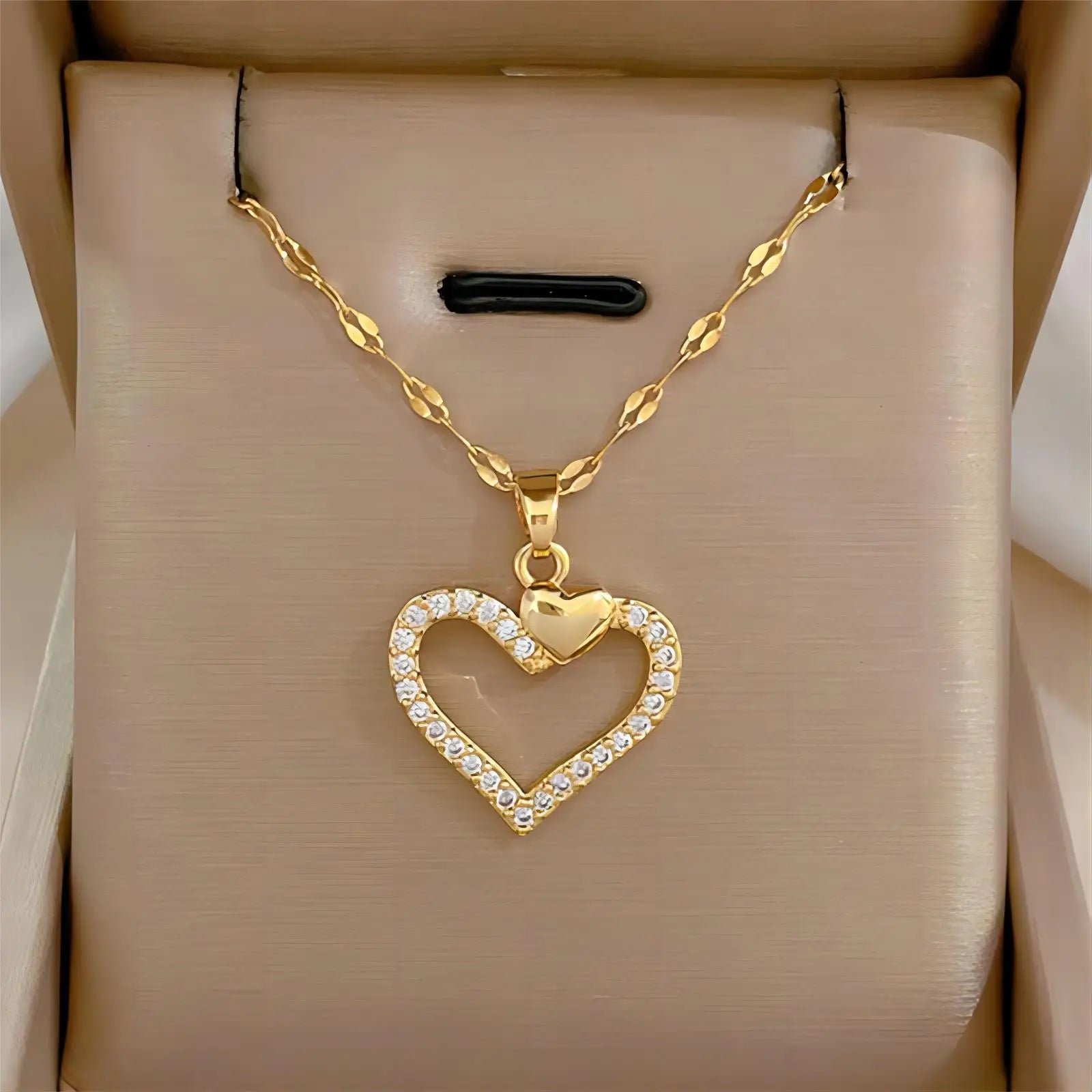Trendy Heart Stainless Steel Zirconia Necklace for Women - Elegant Gold Color Jewelry for Parties and Daily Wear