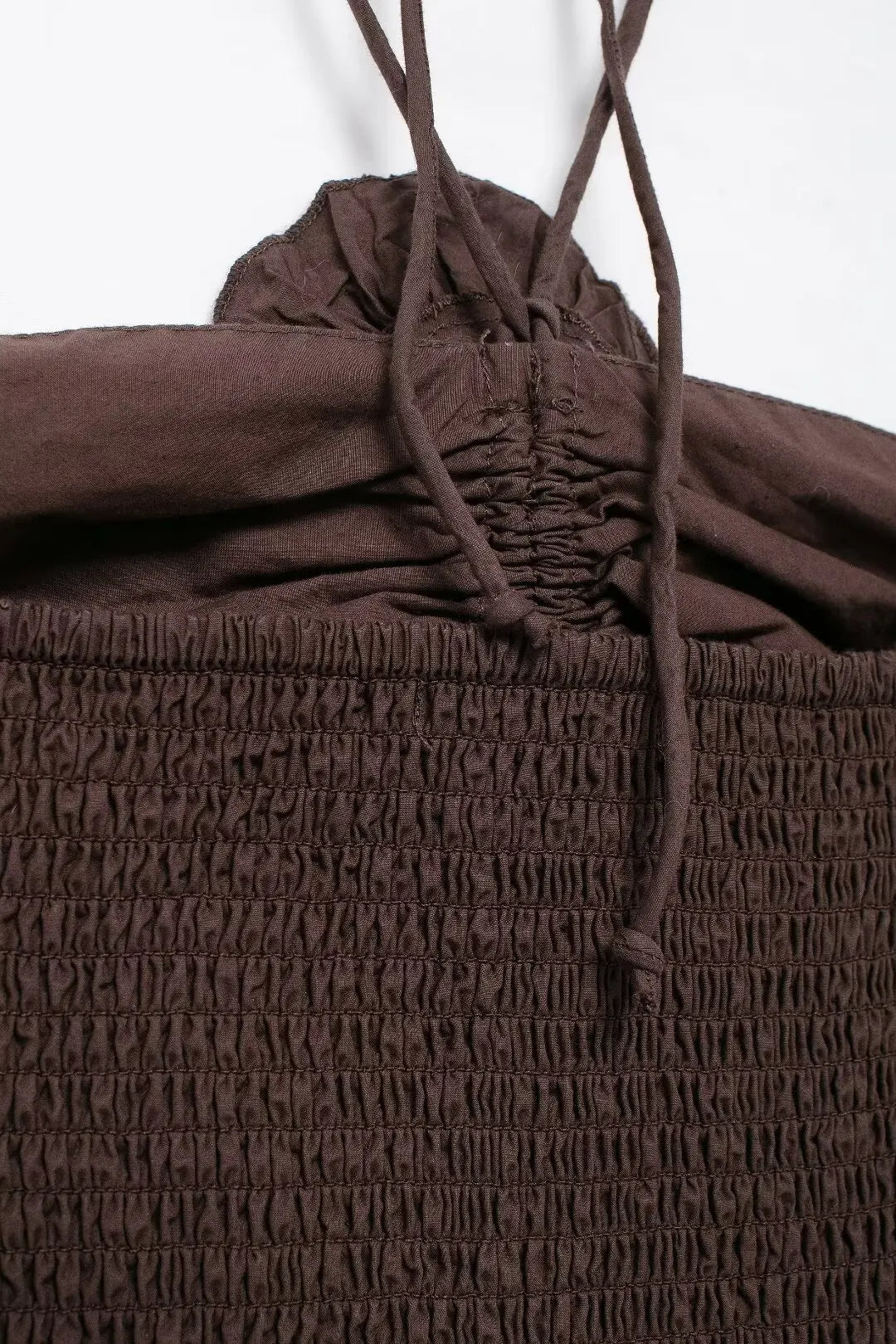 Brown Backless Halter Dress With Floral Embellishment