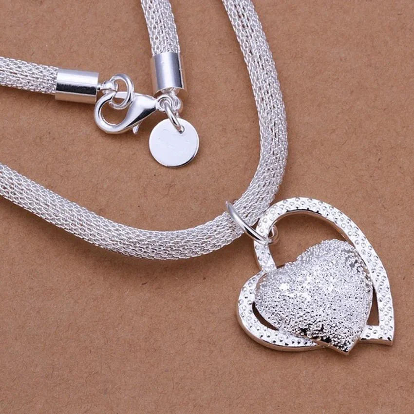 925 Sterling Silver Heart Charm Necklace for Women Fashion Wedding Jewelry 18 Inches