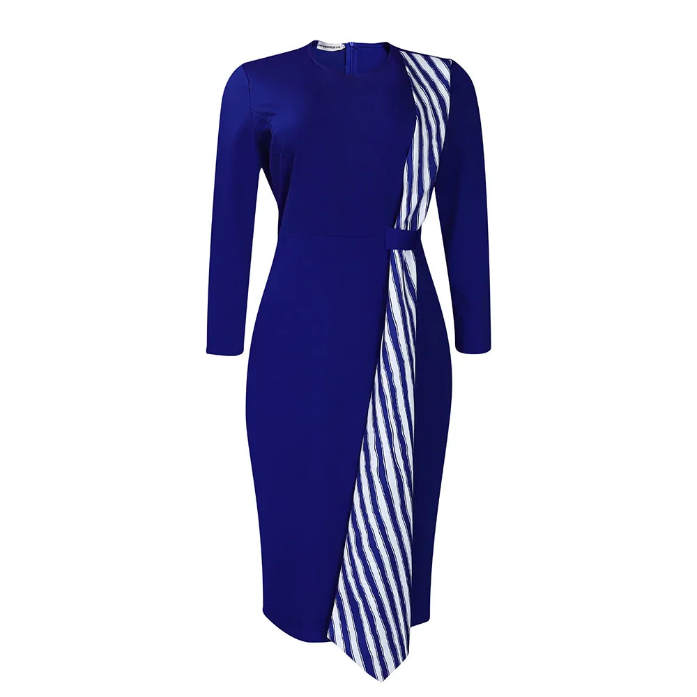 Office Dress For Women Professional O Neck Striped Sheath