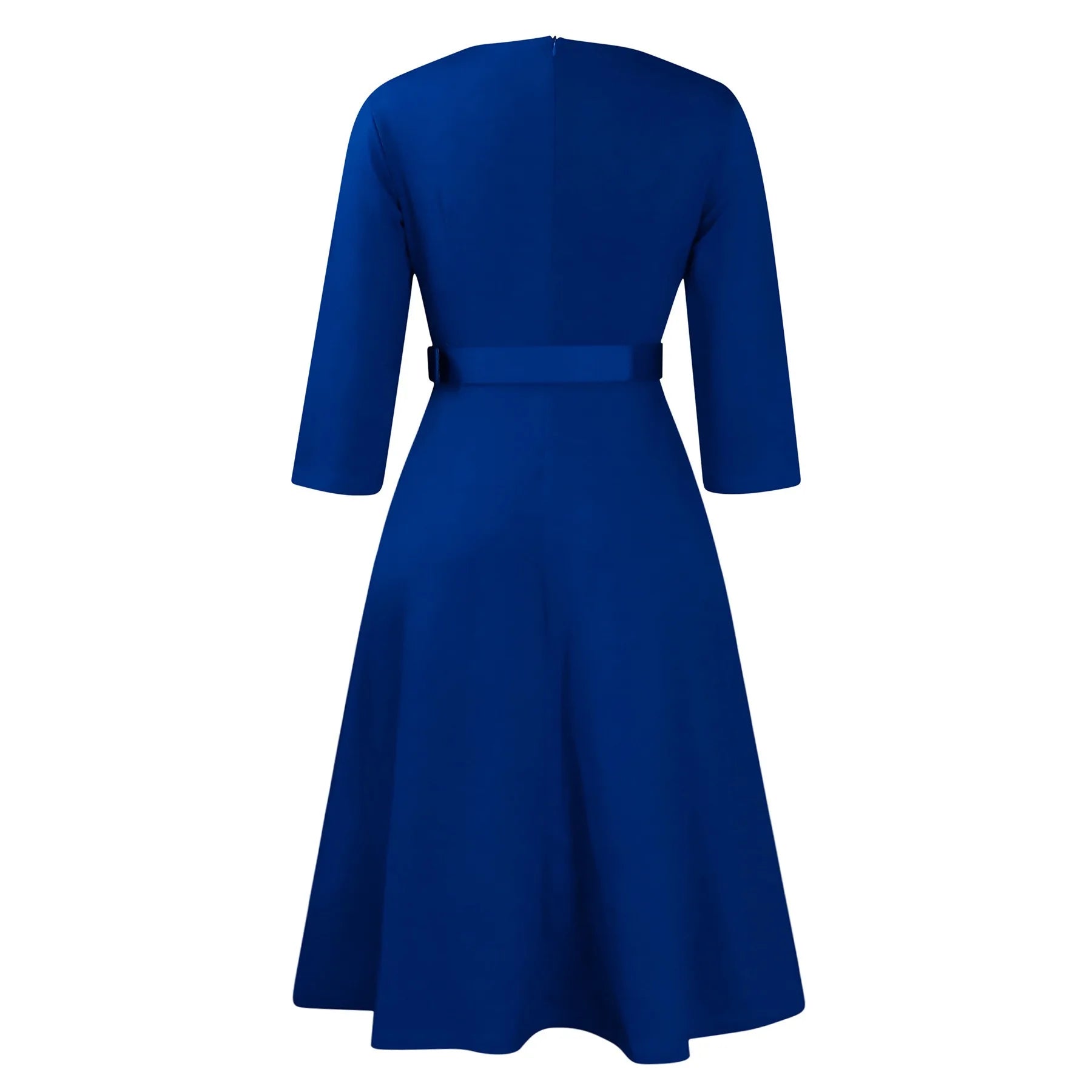 V Neck Office Dress For Women Belted Pleated Mid Calf