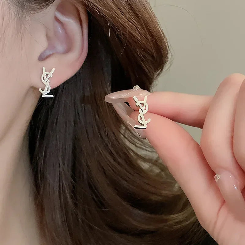 Metal Letter Necklace and Ear Stud Bracelet Set