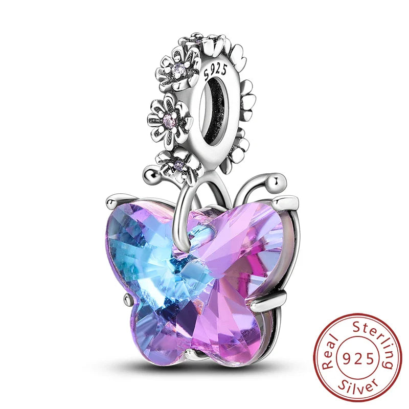 Glowing Luminous Firefly Butterfly Pendant Charm Beads in 925 Sterling Silver for Bracelet Jewelry