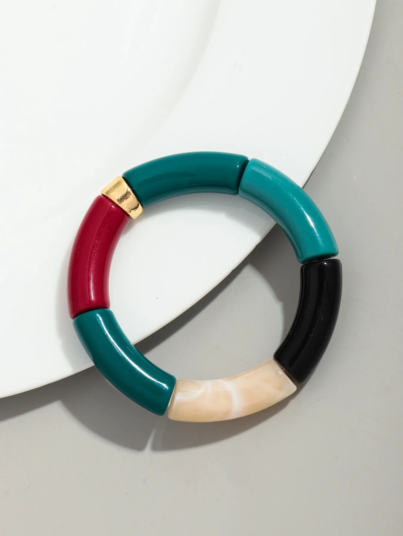 Boho Chunky Bamboo Stackable Bracelet for Women with Colorful Tube Beads and Elastic Design