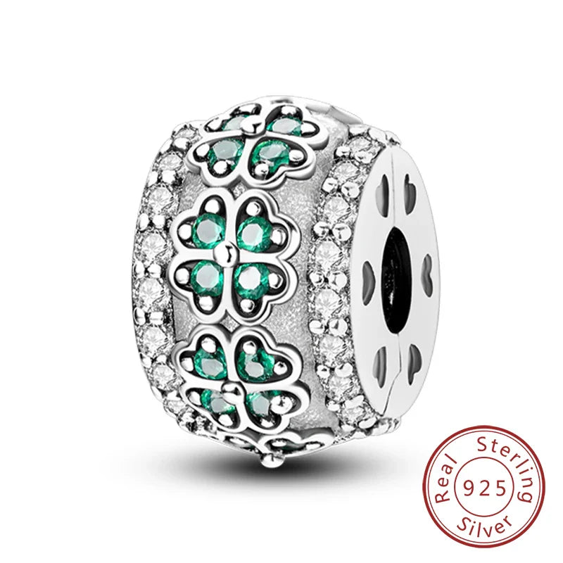 Fit Original 925 Sterling Silver Clip Charms with Zircon and Silicone Spacer Beads for Women DIY Bracelet Gift