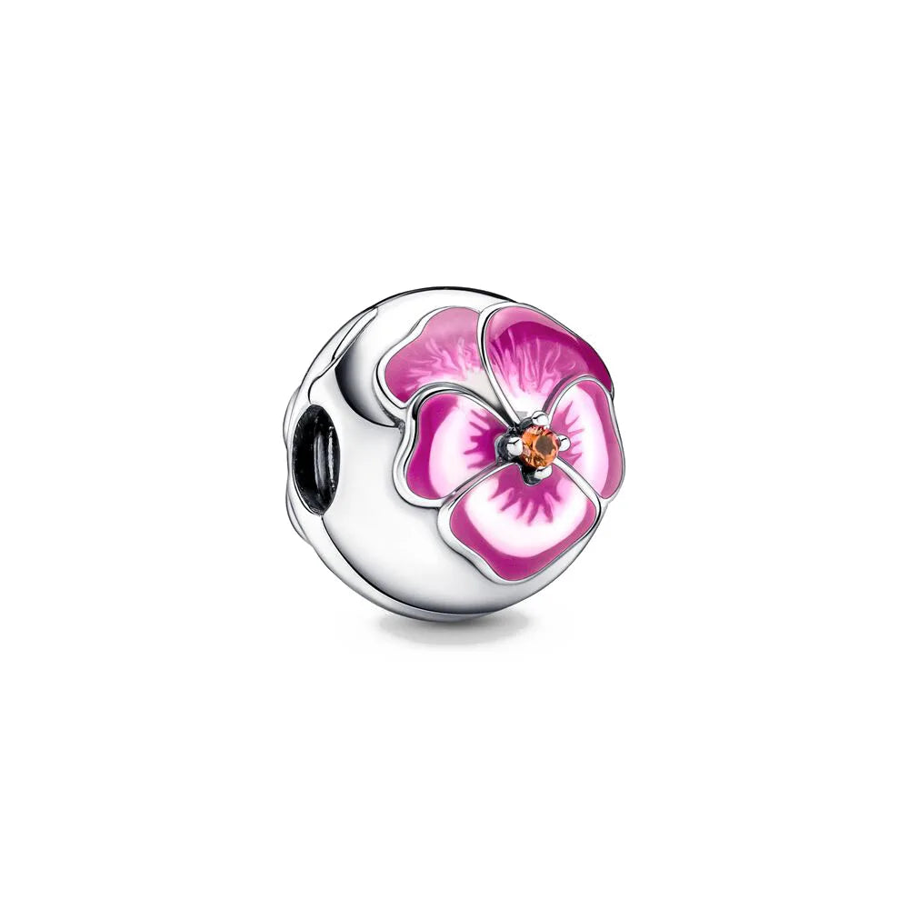 Pink Flower Caterpillar DIY 925 Sterling Silver Bead for Bracelet Bangle Jewelry Accessories