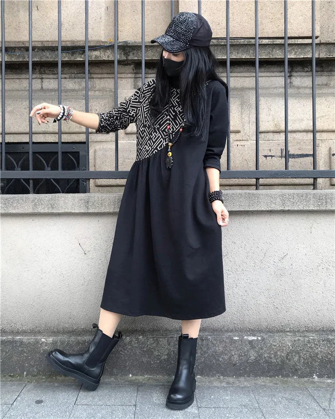 Loose Printed Turtleneck Dress For Women Elegant Casual