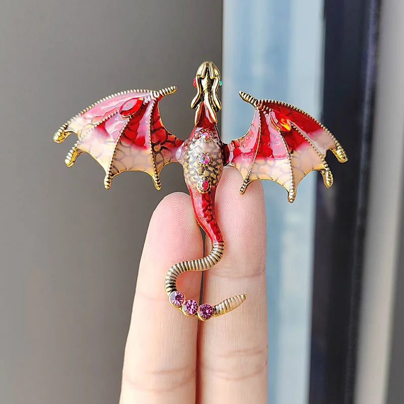 Custom Diamond-Encrusted Dragon Brooch Enameled Animal Pin for Stylish Accessories