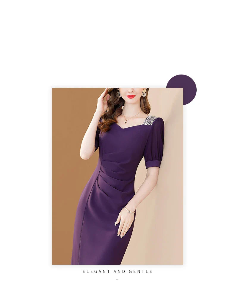 Purple Embroidered A Line Dress For Office And Party