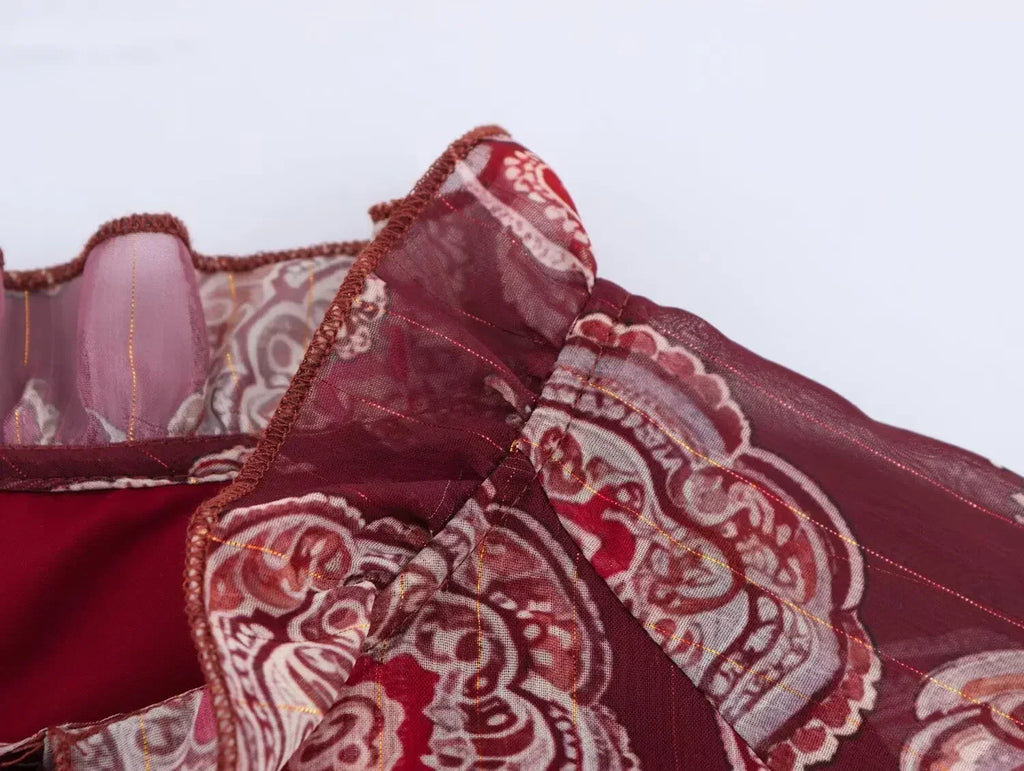 Printed Summer Long Sleeve Midi Dress for Women Chic