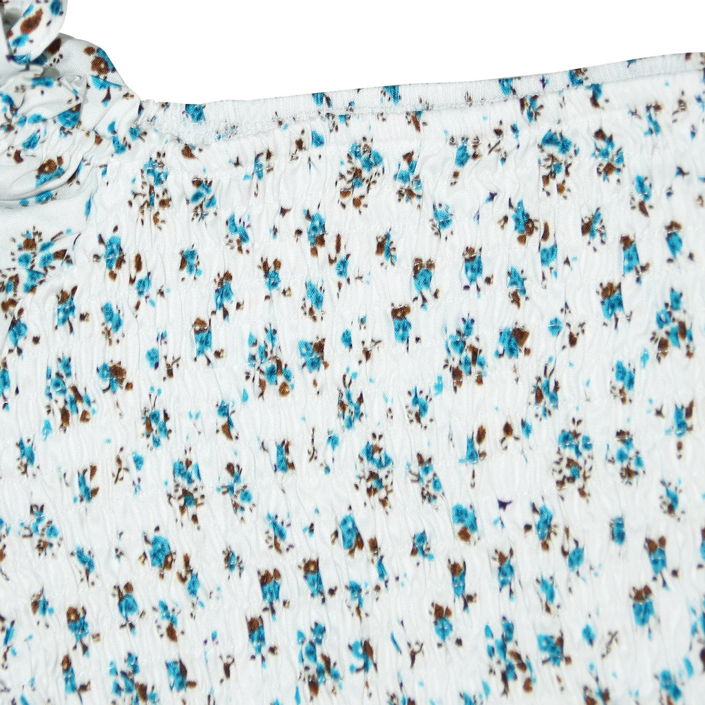 Floral Print Maxi Dress For Women Blue Half Sleeve Summer