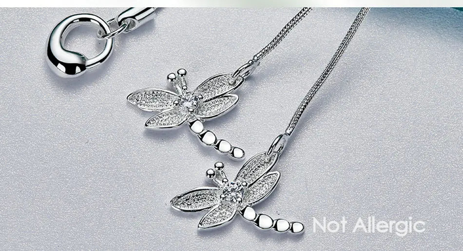 925 Sterling Silver Dragonfly Pendant Necklace for Women with Snake Chain Wedding Engagement Jewelry