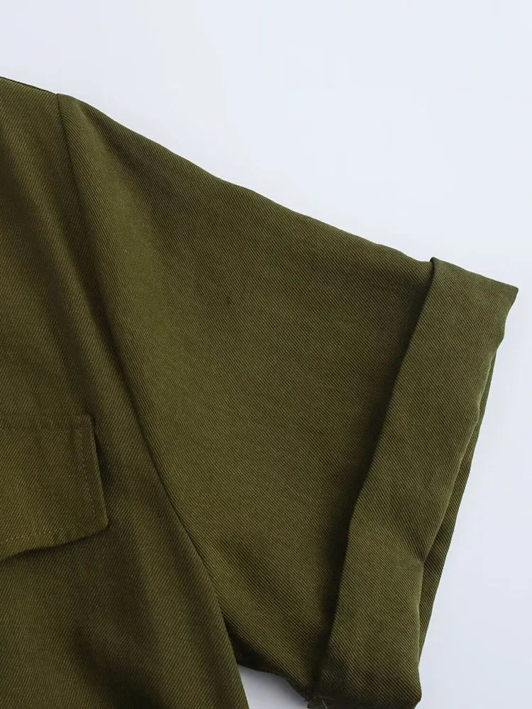 Women Summer Solid Midi Dress Belted Short Sleeve Elegance