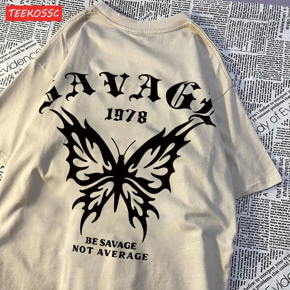 Casual Cotton Summer T-Shirts for Women with Butterfly Print and Oversized Fit in Various Colors