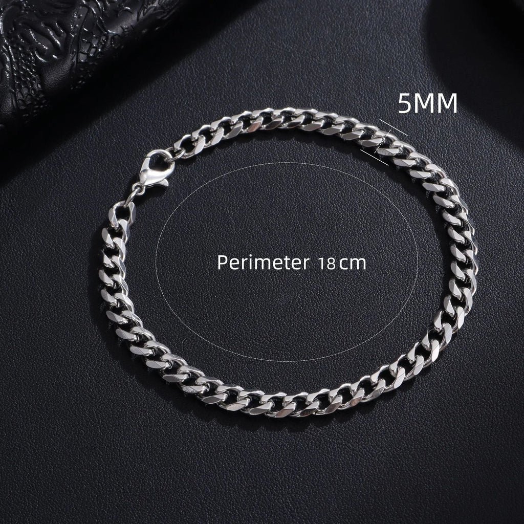 Trendy Cuban Chain Bracelet for Men and Women in Stainless Steel with 3mm 5mm 7mm 9mm Width Options
