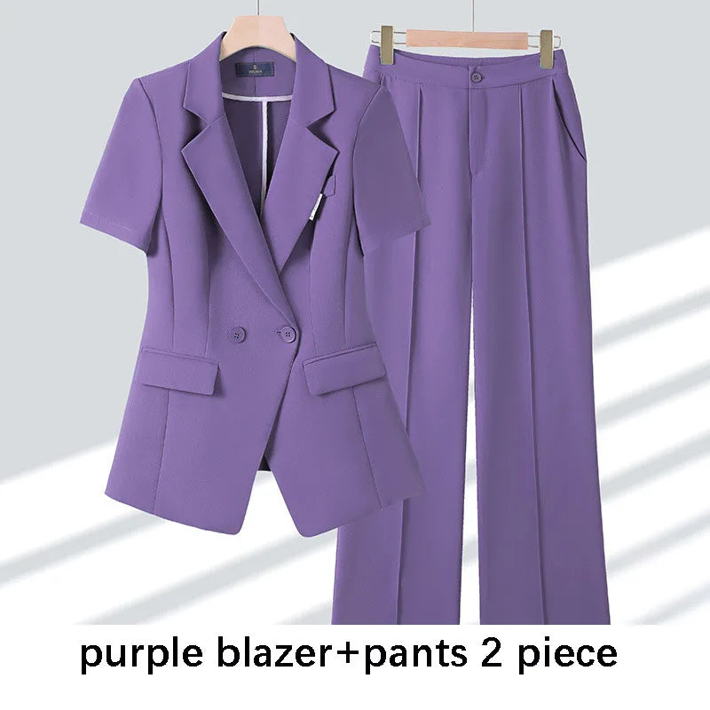 Purple Womens Two Piece Pantsuit Set For Office Work