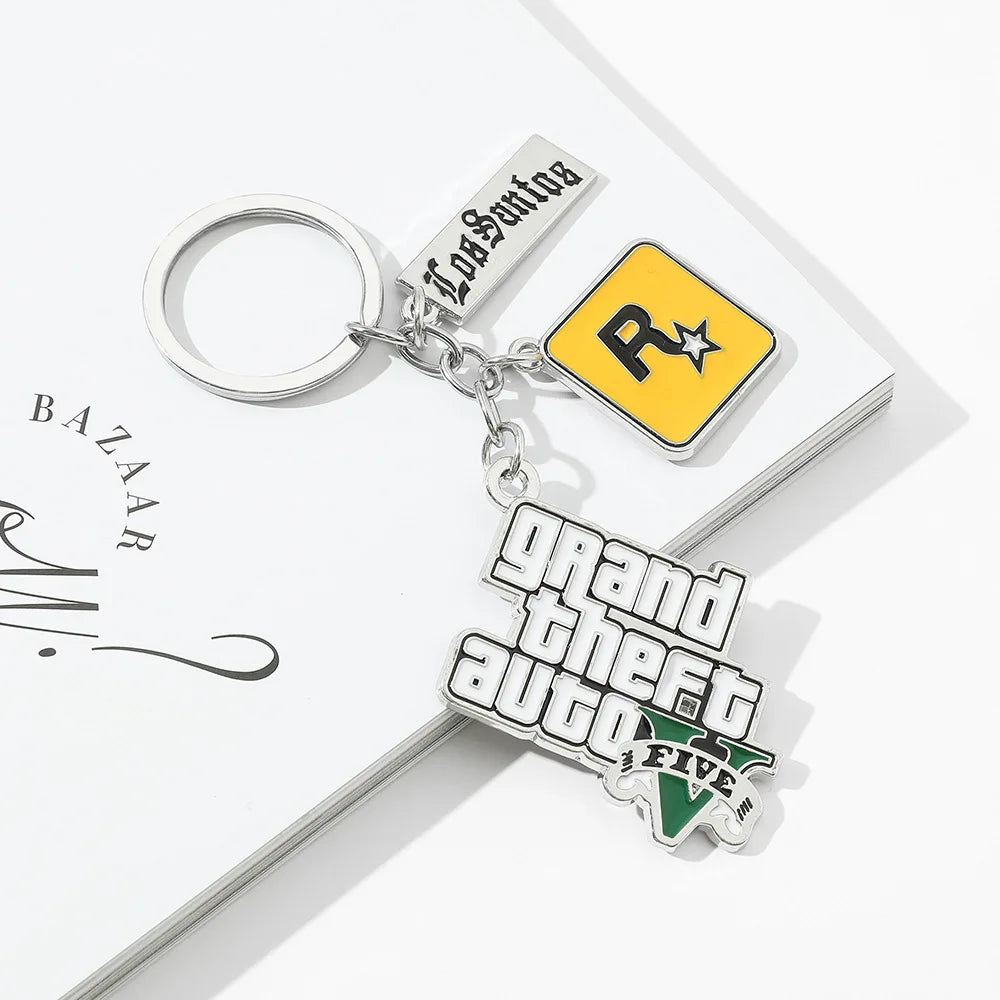 GTA V Keychain Grand Theft Auto 5 Star Pendant Keyring for Men Fashion Jewelry