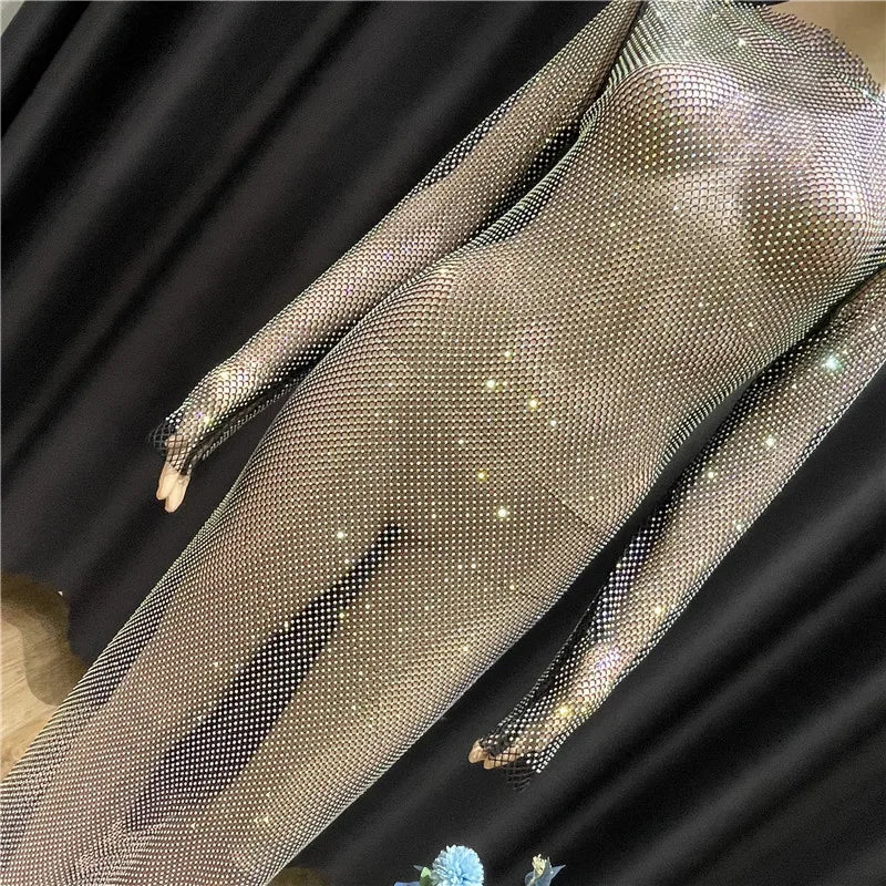 Rhinestone See Through Club Dress With Fishnet Details