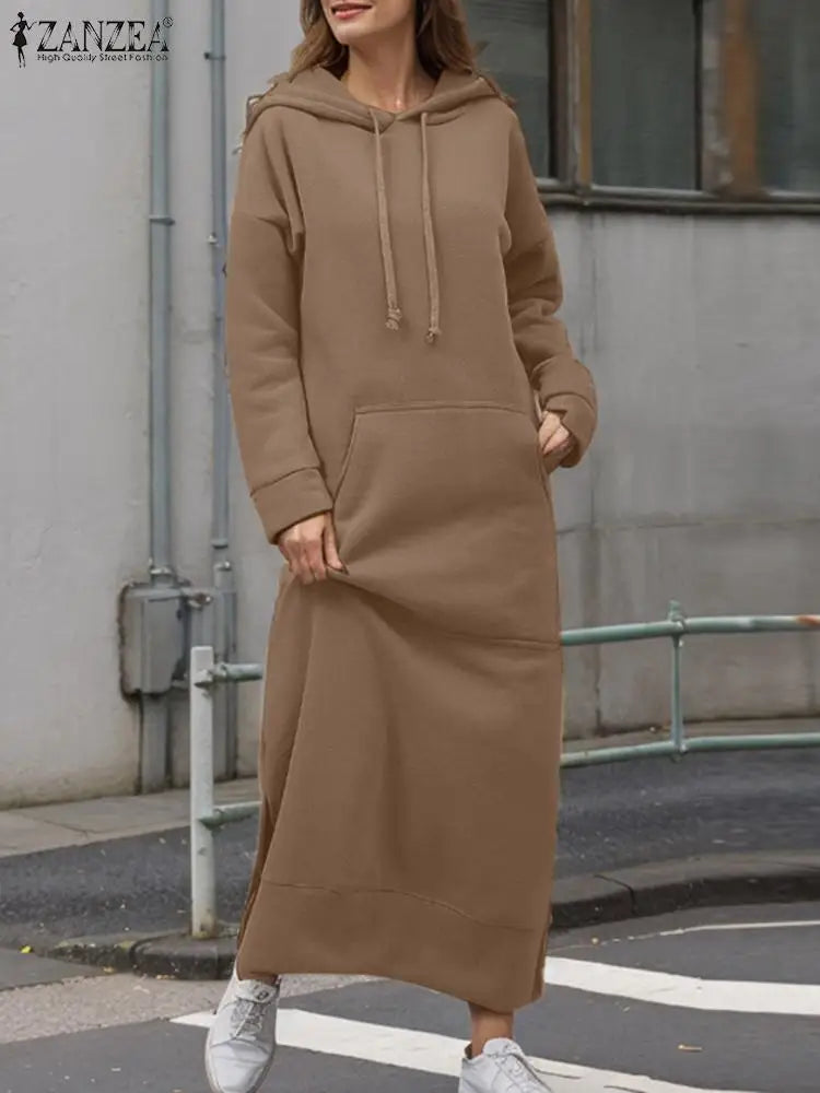 Hooded Sweatshirt Dress For Women Long Sleeve Casual Winter