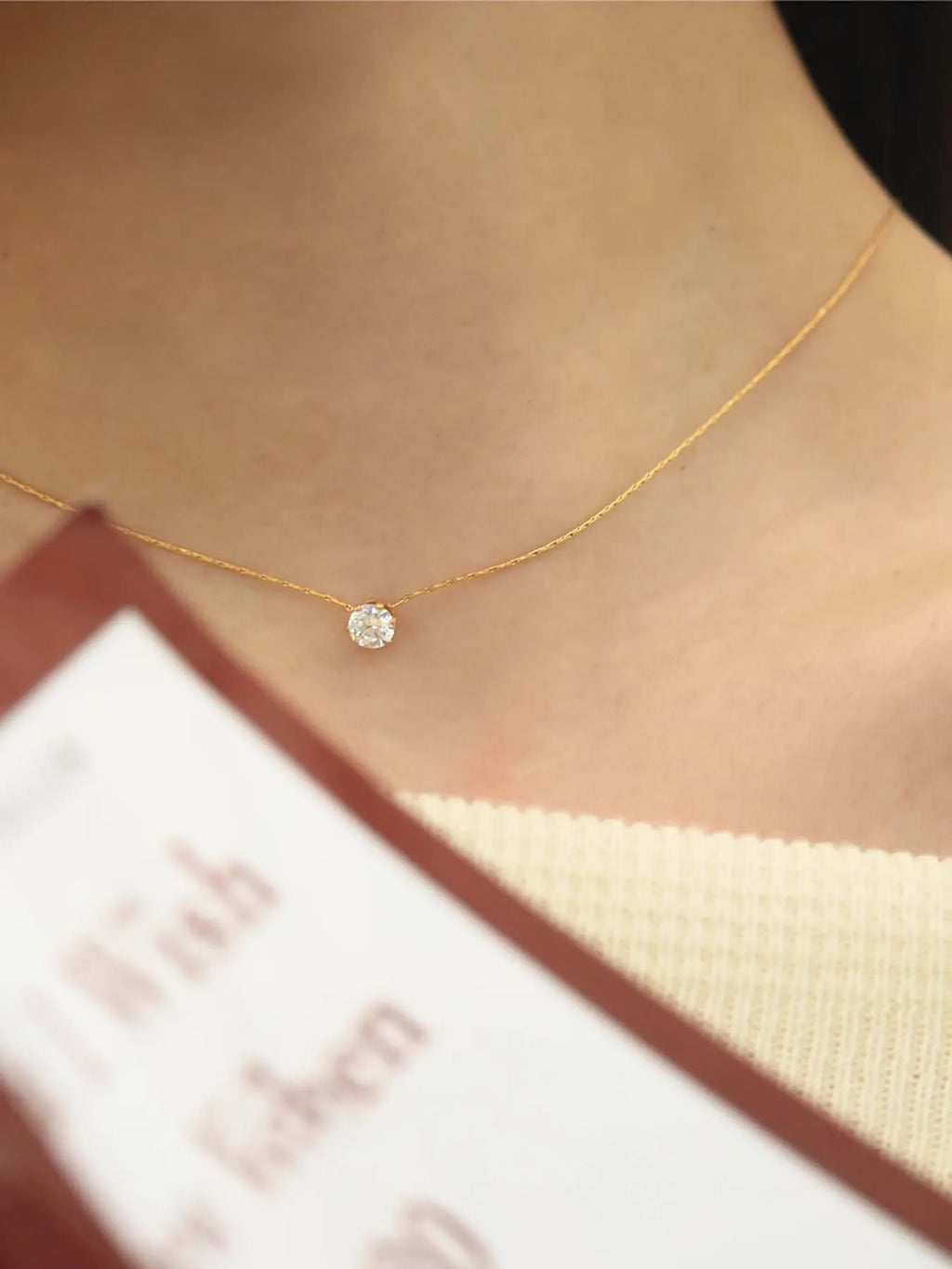 Dainty Minimalist Zircon Charm Necklace with Anti Tarnish Stainless Steel Chain and Round Clear CZ Stone